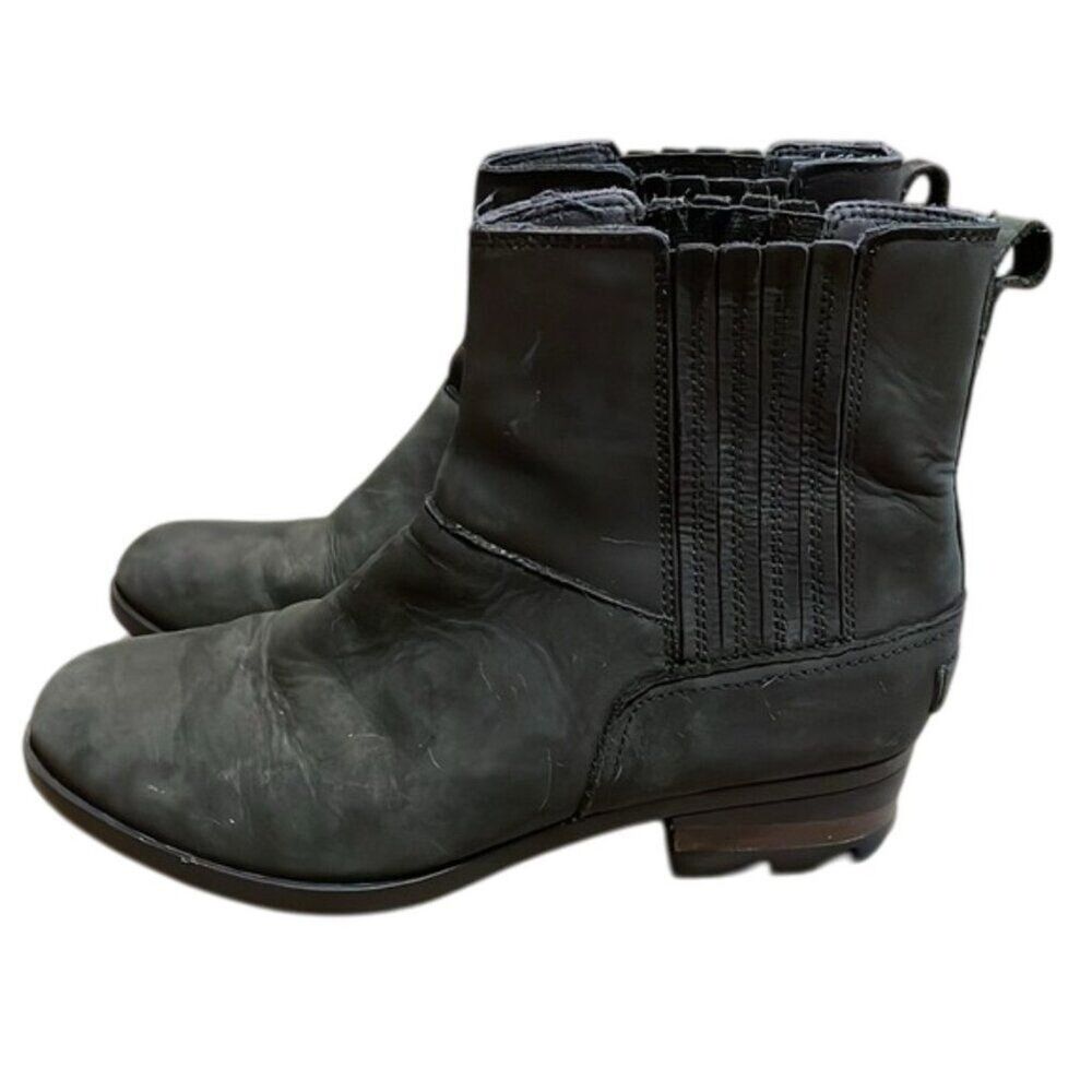 Sorel Lolla Black Leather Chelsea Ankle Boots Womens Size 8.5 NL3078-010